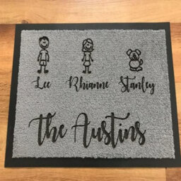 One of a Kind Design UK One Of Kind Uk Grey Personalised Doormat Nylon, Stick Figure With Family Name, Anti-Slip Rubber, 8mm Pile, Machine Washable, Uniqu - thumbnail 2