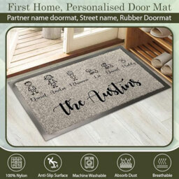 One of a Kind Design UK One Of Kind Uk Grey Personalised Doormat Nylon, Stick Figure With Family Name, Anti-Slip Rubber, 8mm Pile, Machine Washable, Uniqu - thumbnail 5