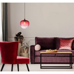 Luminosa Lighting Luminosa Sander Dome Pendant Ceiling Light Matt Black Red Glass Shade 1X E27 - thumbnail 4