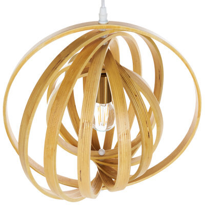 Wyld and Coco Poplar Wood Pendant Lamp - Adjustable Shade, Warm Natural Light, 40Cm X 142Cm Drop - image 1