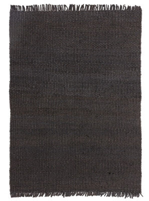 Modern Handmade Kilim Black Plain Jute Easy To Clean Rug For Living Room Bedroom & Dining Room-160Cm X 230Cm