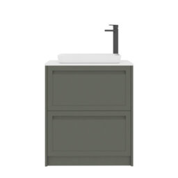 Royal Bathrooms Royal Bathroom Elmore 700mm Matt Green Freestanding Bathroom Vanity Unit 2 Drawer Plain White Worktop With Qubix Basin - thumbnail 7