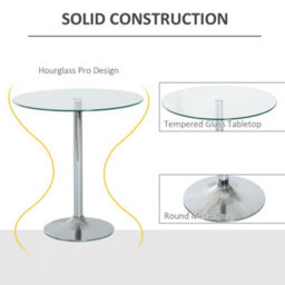 Homcom Round Bar Table Bistro Pub Counter W/ Tempered Glass Top For Kitchen - thumbnail 4