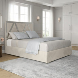 Eskdale Upholstered Soft Velvet Beige Metal Designer Bed Frame