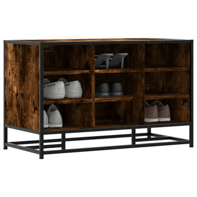 Walplus Shoe Bench Smoked Oak 84X40X53.5 Cm Engineered Wood And Metal - image 1