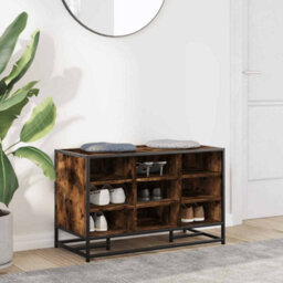 Walplus Shoe Bench Smoked Oak 84X40X53.5 Cm Engineered Wood And Metal - thumbnail 3