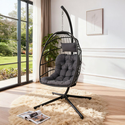 Breeins Elegant And Fashion Black Swing Hanging Egg Chair With Cushion And Pillow, 192 Cm (H) - image 1