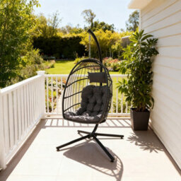 Breeins Elegant And Fashion Black Swing Hanging Egg Chair With Cushion And Pillow, 192 Cm (H) - thumbnail 2