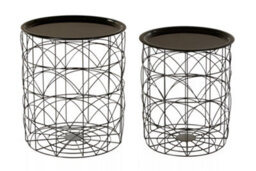 Orsina Set Of 2 Black Basket Side Tables, Nest Of Side Tables With Black Tops, Wireframe End Tables For Living Room - thumbnail 2