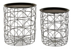 Orsina Set Of 2 Black Basket Side Tables, Nest Of Side Tables With Black Tops, Wireframe End Tables For Living Room - thumbnail 1