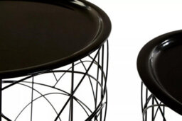 Orsina Set Of 2 Black Basket Side Tables, Nest Of Side Tables With Black Tops, Wireframe End Tables For Living Room - thumbnail 3