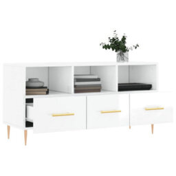 Walplus Tv Cabinet High Gloss White 102X36X50 Cm Engineered Wood - thumbnail 4