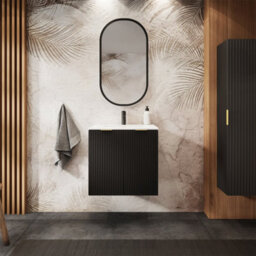 Heze Furniture Flow 2 Door Bathroom Vanity Cabinet With 2 Shelves And Basin 60Cm - Black - thumbnail 1