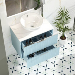 Royal Bathrooms Evora 700mm Powder Blue Fluted Wall Hung Vanity Unit 2 Drawer With Countertop Basin - Breeze - thumbnail 3