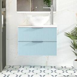 Royal Bathrooms Evora 700mm Powder Blue Fluted Wall Hung Vanity Unit 2 Drawer With Countertop Basin - Breeze - thumbnail 1