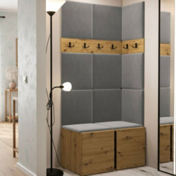 Orion I Hallway Set Artisan Oak Shoe Cabinet Hangers Grey Panels - thumbnail 1