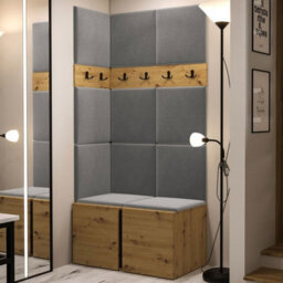 Orion I Hallway Set Artisan Oak Shoe Cabinet Hangers Grey Panels - thumbnail 2