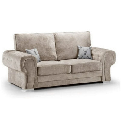 Furnishings For Less UK Milan Fabric 3 Seater Sofa Mink Fabric Full Back Chesterfield Style - image 1