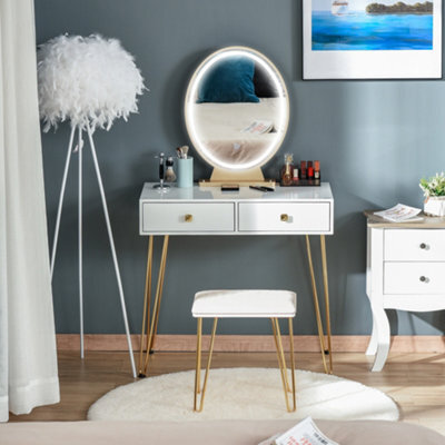 Homcom Dressing Table Set With Led Mirror & Stool 2 Drawers Makeup Desk - image 1