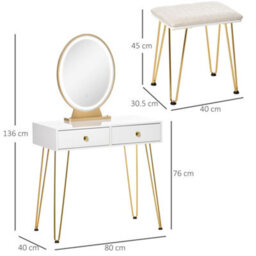 Homcom Dressing Table Set With Led Mirror & Stool 2 Drawers Makeup Desk - thumbnail 3