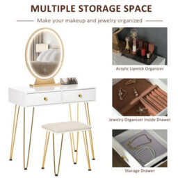 Homcom Dressing Table Set With Led Mirror & Stool 2 Drawers Makeup Desk - thumbnail 7