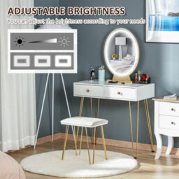 Homcom Dressing Table Set With Led Mirror & Stool 2 Drawers Makeup Desk - thumbnail 5