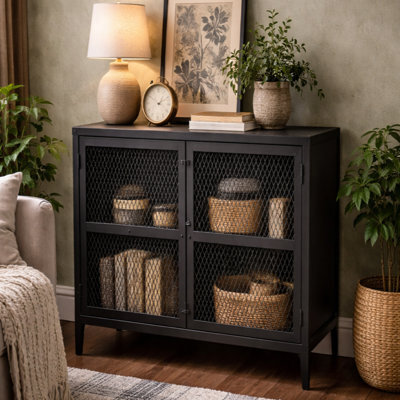 Wyld Haus Hanko Industrial Small Brown Metal Sideboard With 2 Drawers - image 1