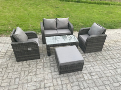 Fimous Outdoor Lounge Sofa Set Rattan Garden Furniture Set With Rectangular Coffee Table Big Footstool For Terrace - image 1