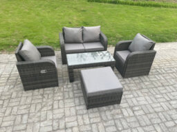 Fimous Outdoor Lounge Sofa Set Rattan Garden Furniture Set With Rectangular Coffee Table Big Footstool For Terrace - thumbnail 1