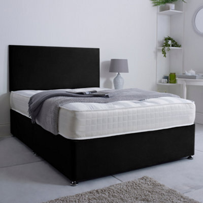 Bsspoke Ivy Divan Bed Set In Black Plush Velvet With 24Inch Headboard 2 Drawers Footend & Orthopaedic Mattress In All Sizes