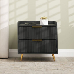 Wyld Haus Vevele Black 2-Drawer Ribbed Bedside Table With Gold Accents, L50 X D40 X H50Cm - thumbnail 7