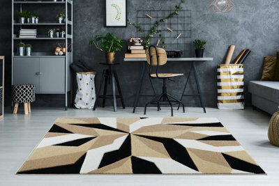 Smart Living Modern Thick Soft Carved Area Rug, Living Room Carpet, Kitchen Floor, Bedroom Soft Rugs 60Cm X 110Cm - Beige Black - image 1