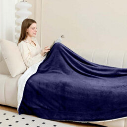 Ameha Sherpa Fleece Blanket Bed Throws For Sofas Large Soft Thick Fluffy Reversible Winter Warm Navy Single Size 130X150Cm - thumbnail 7