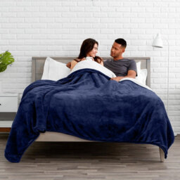 Ameha Sherpa Fleece Blanket Bed Throws For Sofas Large Soft Thick Fluffy Reversible Winter Warm Navy Single Size 130X150Cm - thumbnail 4