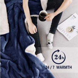 Ameha Sherpa Fleece Blanket Bed Throws For Sofas Large Soft Thick Fluffy Reversible Winter Warm Navy Single Size 130X150Cm - thumbnail 3