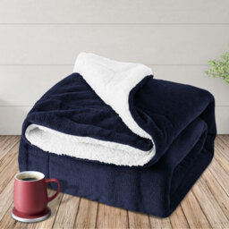 Ameha Sherpa Fleece Blanket Bed Throws For Sofas Large Soft Thick Fluffy Reversible Winter Warm Navy Single Size 130X150Cm - thumbnail 5