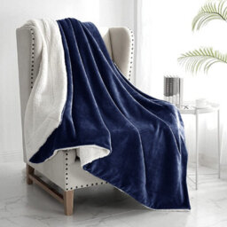 Ameha Sherpa Fleece Blanket Bed Throws For Sofas Large Soft Thick Fluffy Reversible Winter Warm Navy Single Size 130X150Cm - thumbnail 2