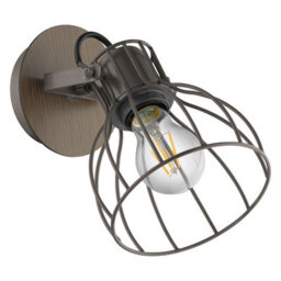 Stylish Brown And Silver Wall Light With Open Cage Shade For E27 Bulb - thumbnail 1