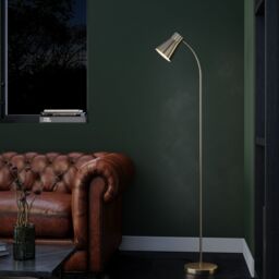 GoodHome Hetange Satin Antique Brass Effect Floor Lamp - thumbnail 2