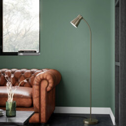 GoodHome Hetange Satin Antique Brass Effect Floor Lamp - thumbnail 1