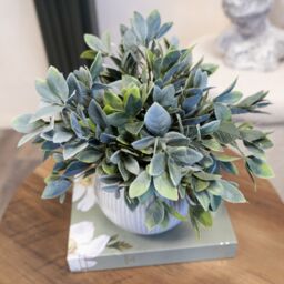 Candlelight Green & Cream 26Cm Fern Artificial Plant In Cream Ceramic Ribbed Pot - thumbnail 3