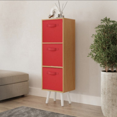 Urbn-Living Urbnliving 80Cm Height 3 Tier Beech Wooden Storage Bookcase Scandinavian Style White Legs With Red Inserts - image 1