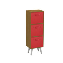 Urbn-Living Urbnliving 80Cm Height 3 Tier Beech Wooden Storage Bookcase Scandinavian Style White Legs With Red Inserts - thumbnail 2