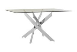 Premier Housewares Interiors By Premier Rectangular Glass Dining Table, Modern Tempered Glass Top Dining Table With Chrome Intersected Base