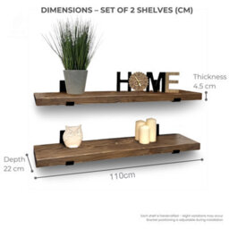 Mkgt Handcrafted Rustic Wooden Floating Shelves, Solid Wood, Made In Uk Wall Mounted Shelf (Walnut Set Of 2, 110Cm) - thumbnail 3