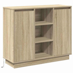 Berkfield Sideboard With Led Sonoma Oak 90X32X75 Cm Engineered Wood - thumbnail 2