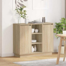 Berkfield Sideboard With Led Sonoma Oak 90X32X75 Cm Engineered Wood - thumbnail 1