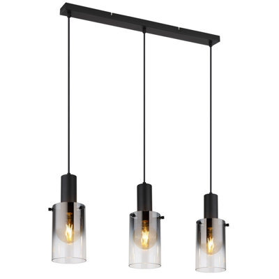 Luminosa Lighting Luminosa Florentina Bar Pendant Ceiling Light Matt Black Smoke Glass Shade 3X E27 - image 1