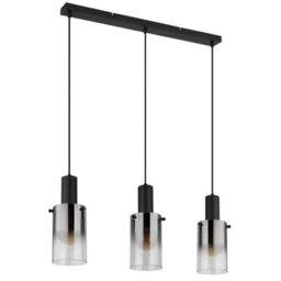 Luminosa Lighting Luminosa Florentina Bar Pendant Ceiling Light Matt Black Smoke Glass Shade 3X E27 - thumbnail 2