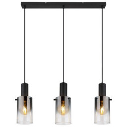 Luminosa Lighting Luminosa Florentina Bar Pendant Ceiling Light Matt Black Smoke Glass Shade 3X E27 - thumbnail 3